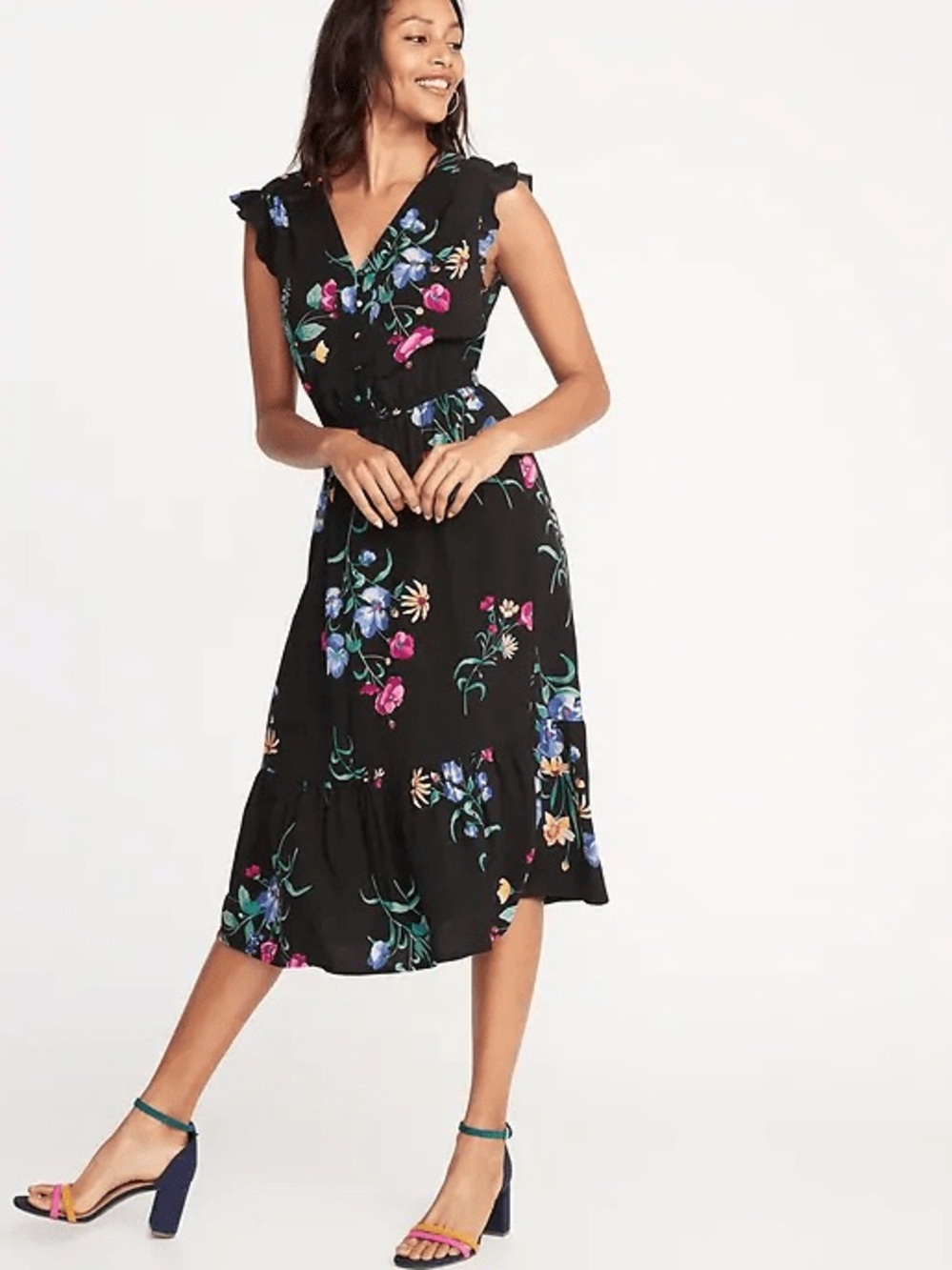 NWT Old Navy Flutter Sleeve Button-Front Midi Dress